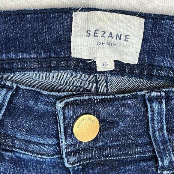 Sezane Denim Dark Blue Wash Jeans Size 28 Skinny Slim Mid-Rise Designer Chic - Picture 4 of 14